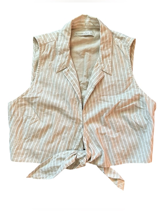 Abercrombie & Fitch Tops - Abercrombie & Fitch Beige Tie-Front Sleeveless Cotton Crop Top Stripes Tan Cream